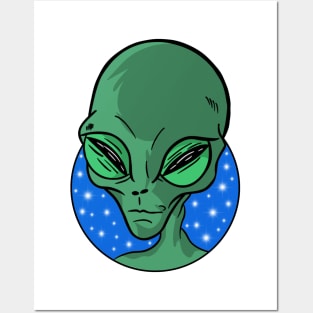 Alien Head In Space With Stars Posters and Art